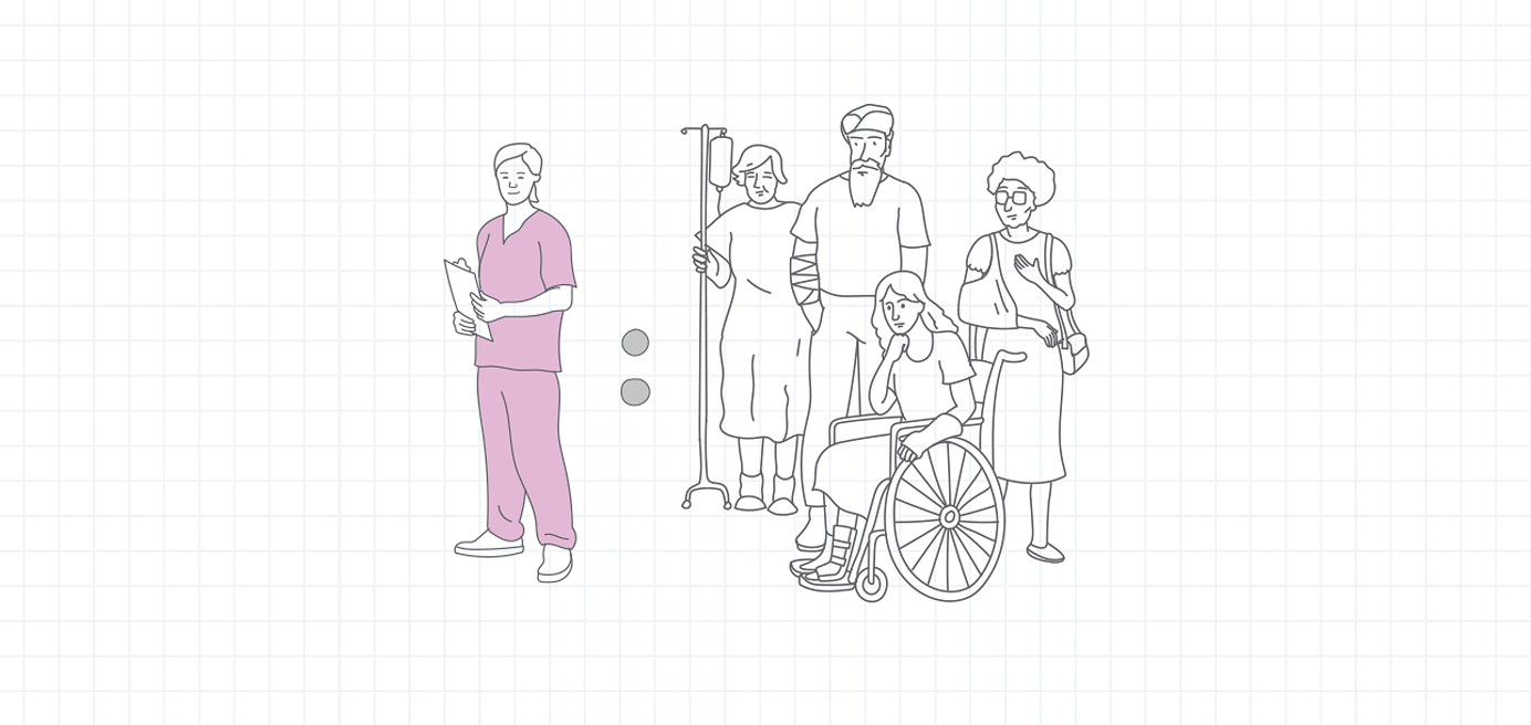 Drawing of a Nurse with many patients of differing ages around them